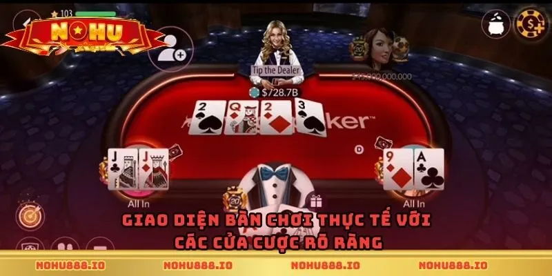 Giao diện bàn chơi thực tế với các cửa cược rõ ràng